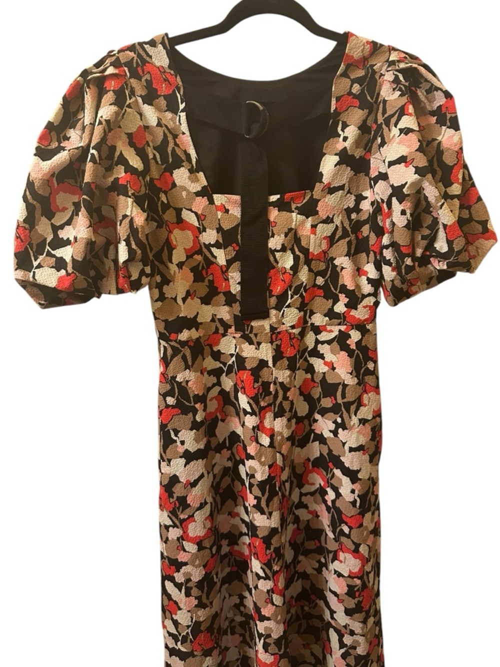 Ted Baker Black Floral Puff-Sleeve Midi Dress with Blush Accents size 2(us6) - Picture 10 of 16